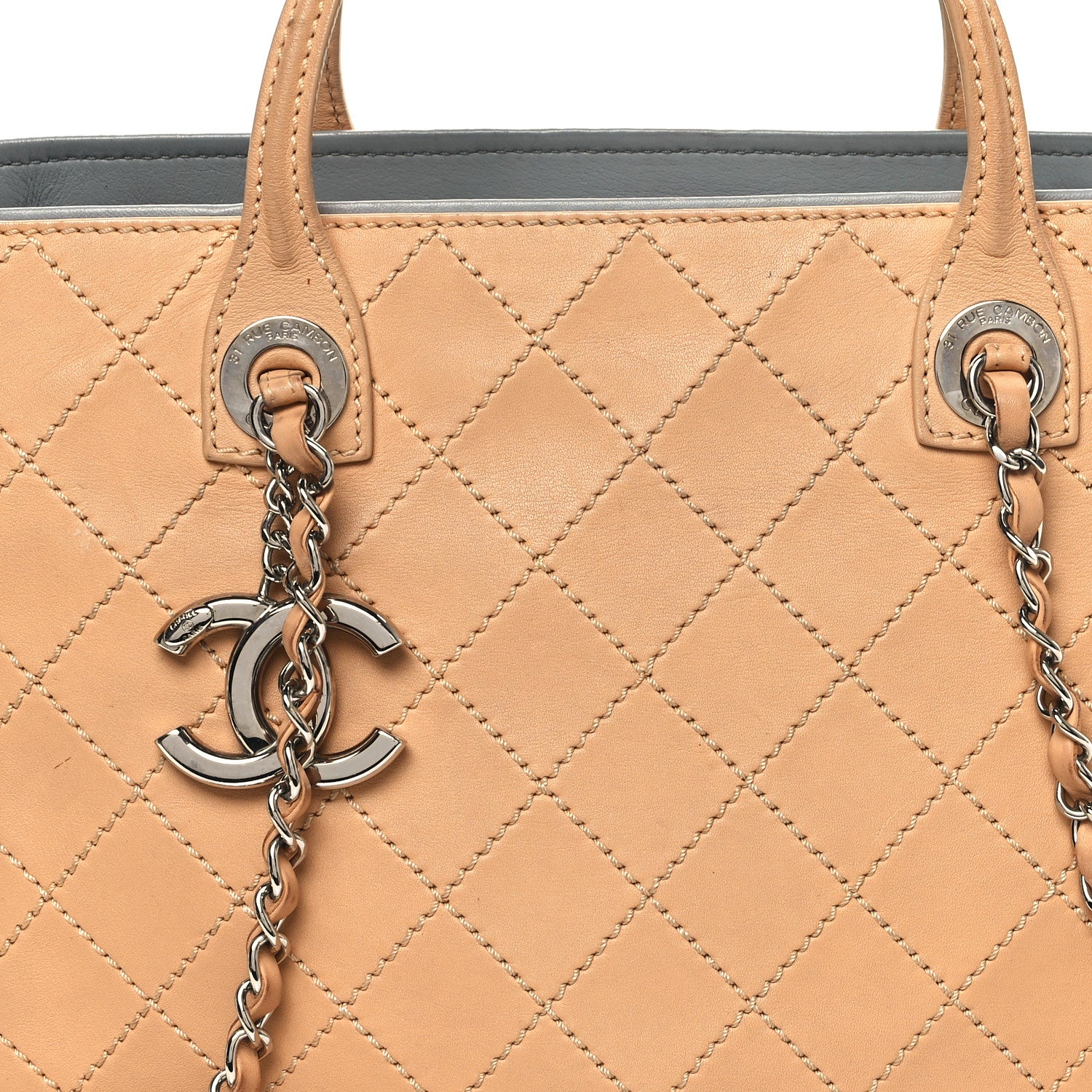 Chanel Calfskin Stitched Large Shopping Tote Beige 8 of 15