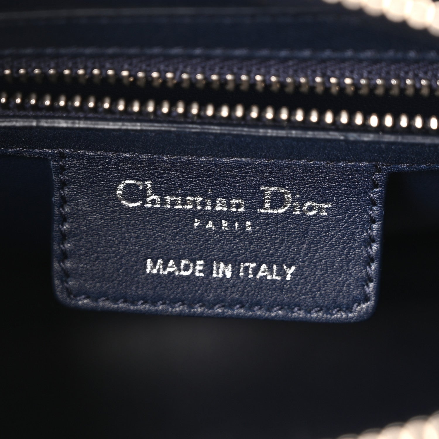 Christian Dior Calfskin Floral Print Medium Lady Dior Navy Blue