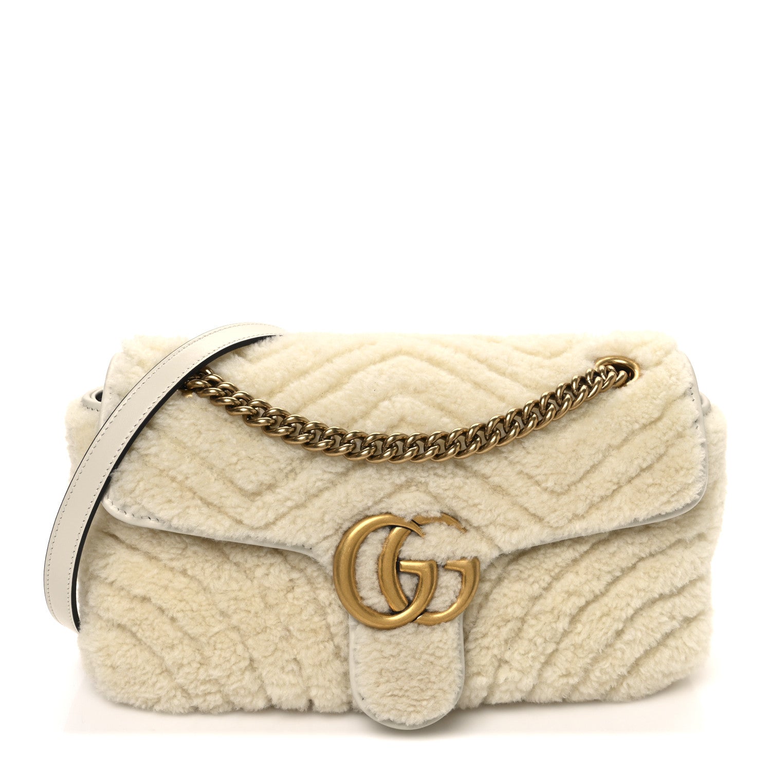 Gucci Merinos Wool Small GG Marmont Shoulder Bag Old White 1 of 10