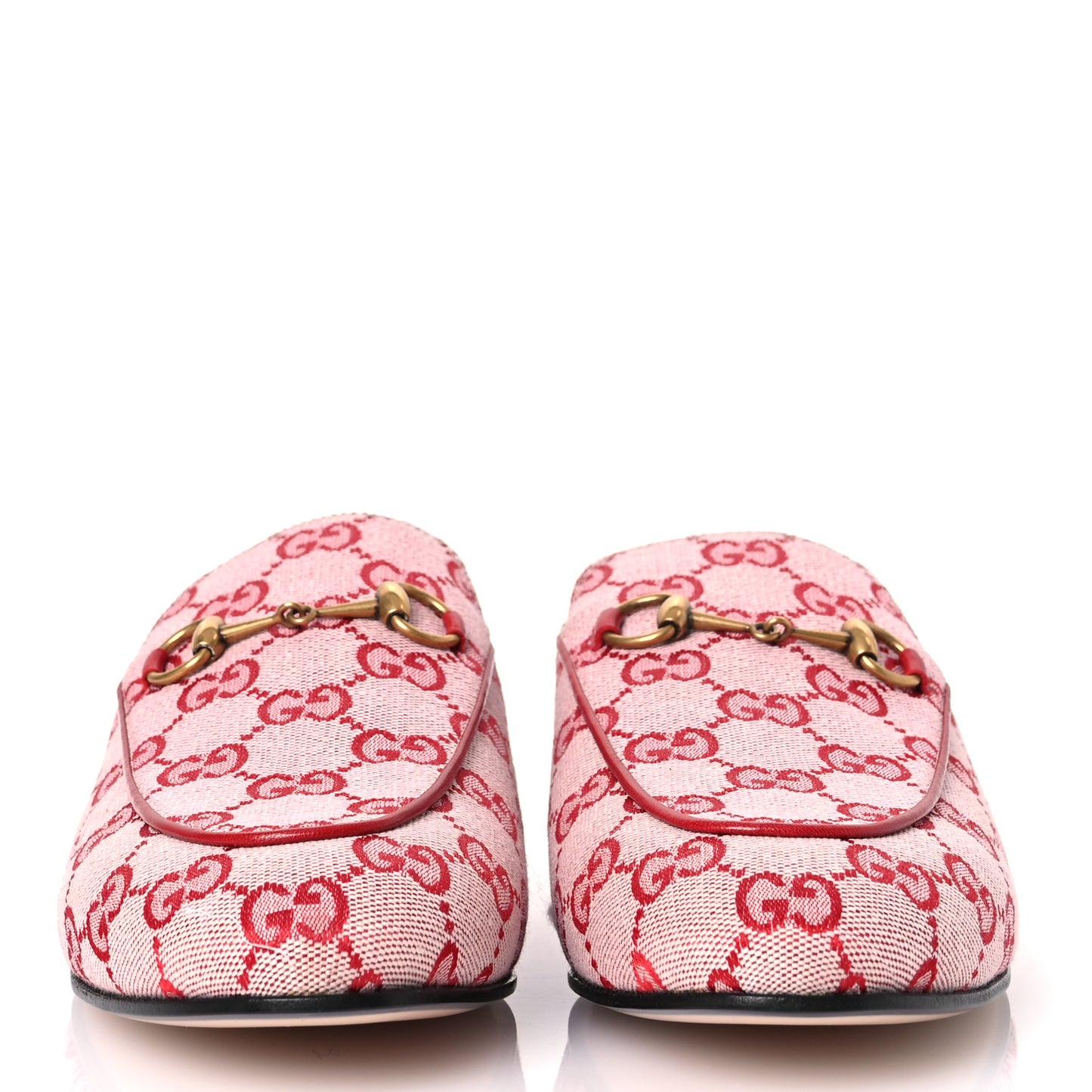Canvas GG Monogram Horsebit Womens Princetown Slippers 39.5 Gardenia Hibiscus Red