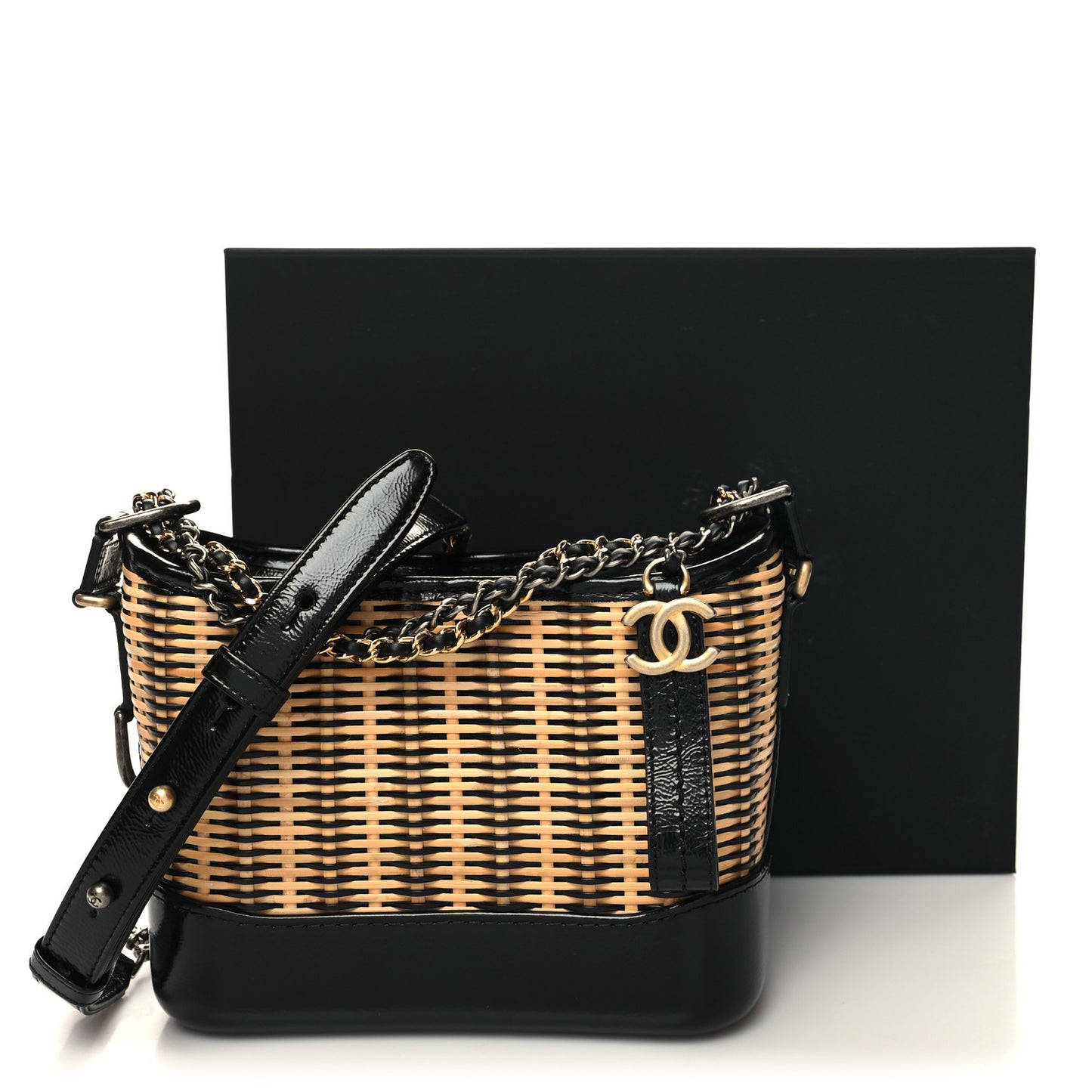 Rattan Calfskin Small Gabrielle Hobo Beige Black