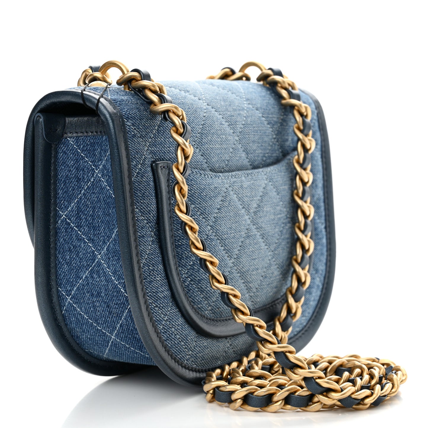 Washed Denim Quilted Small Messenger Flap Blue