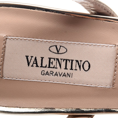 Valentino Garavani Metallic Pebbled Calfskin Rockstud Asymmetric 100mm Sandals 37 Platino 9 of 11