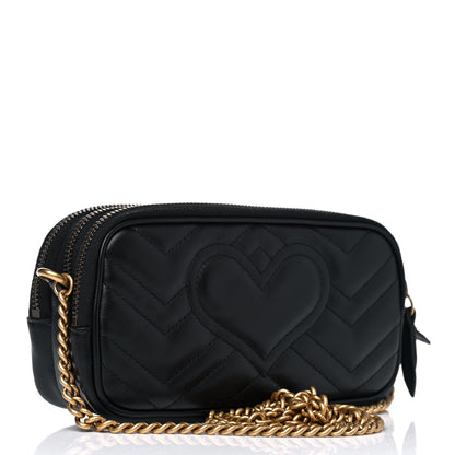 Gucci Calfskin Matelasse Mini GG Marmont Chain Crossbody Bag Black 2 of 4
