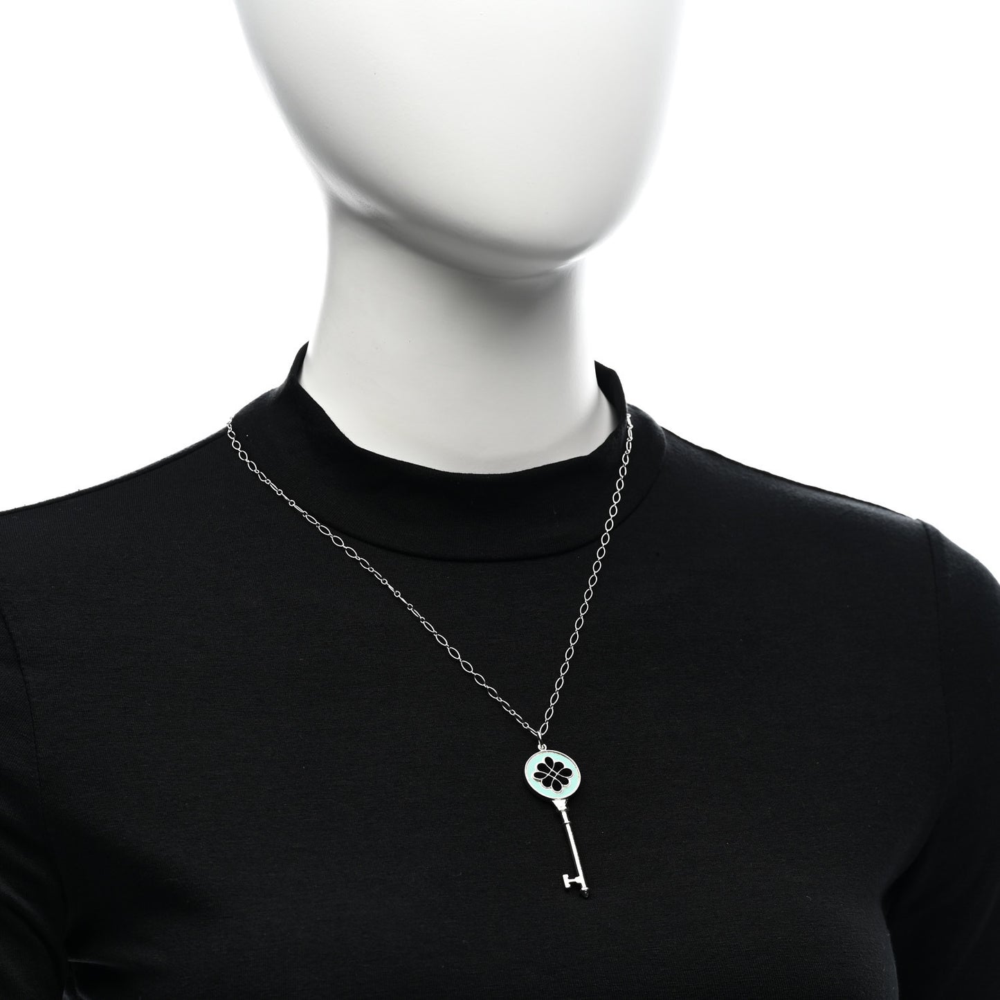 Sterling Silver Enamel Knot Key Pendant Necklace Blue