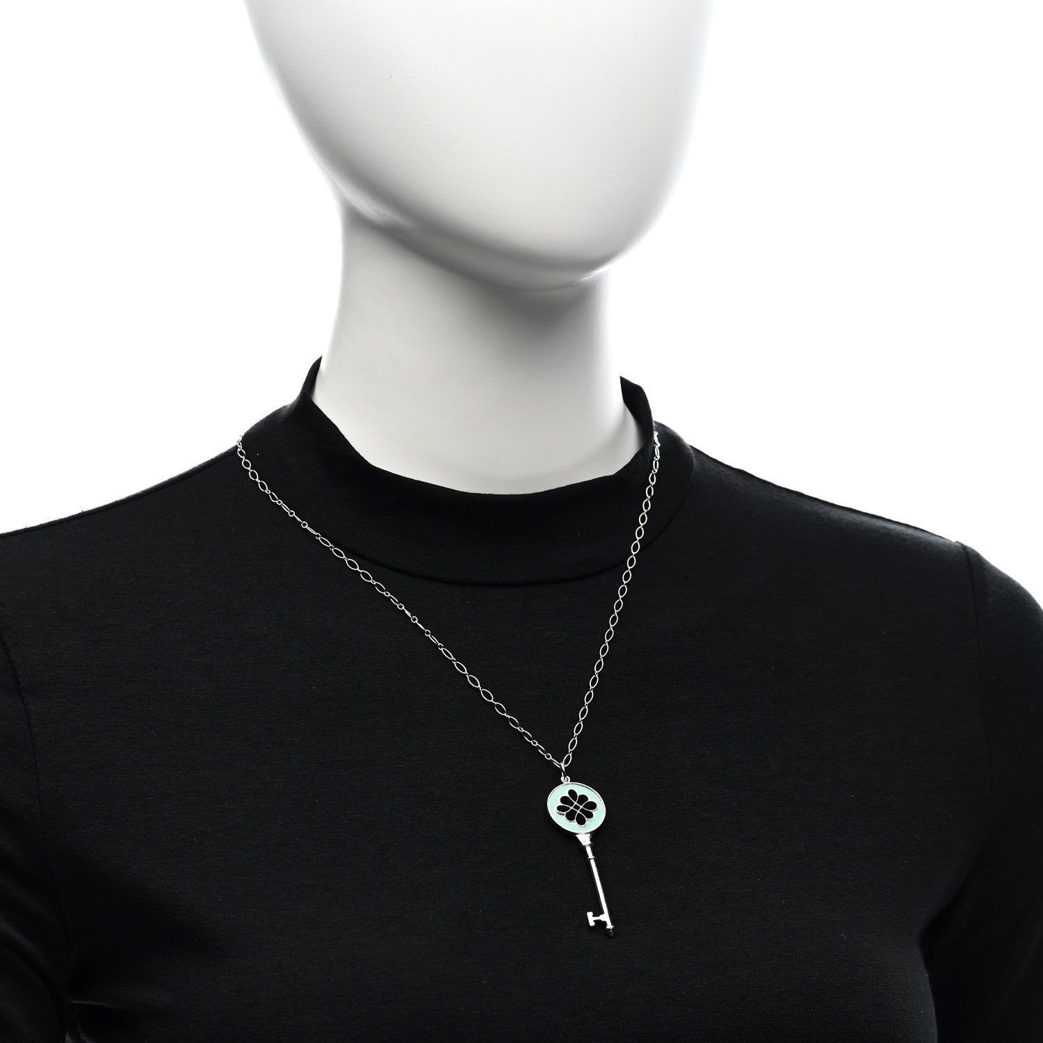 Tiffany Sterling Silver Enamel Knot Key Pendant Necklace Blue 2 of 6