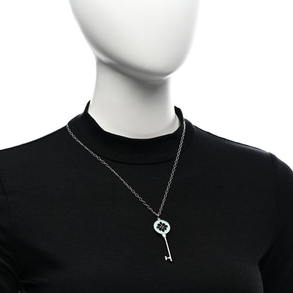 Tiffany Sterling Silver Enamel Knot Key Pendant Necklace Blue 2 of 6