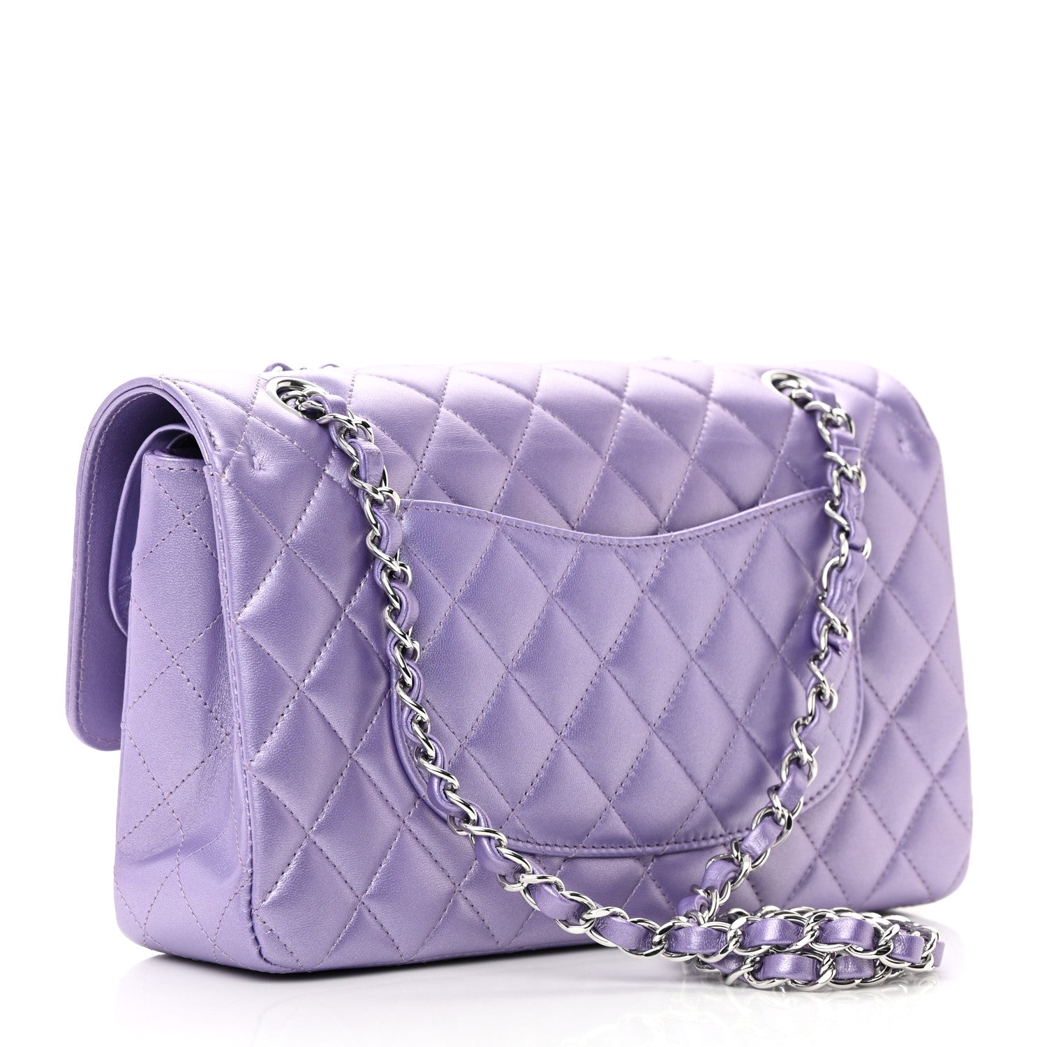 Chanel Metallic Lambskin Quilted Medium Double Flap Purple 3 of 16