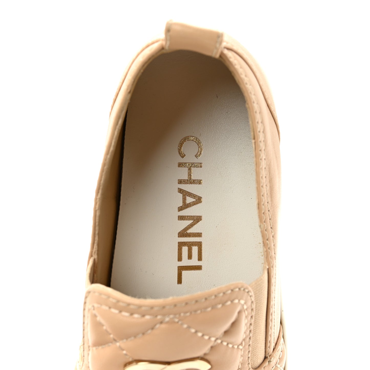 Lambskin Quilted Womens CC Stroll Sneakers 36.5 Beige