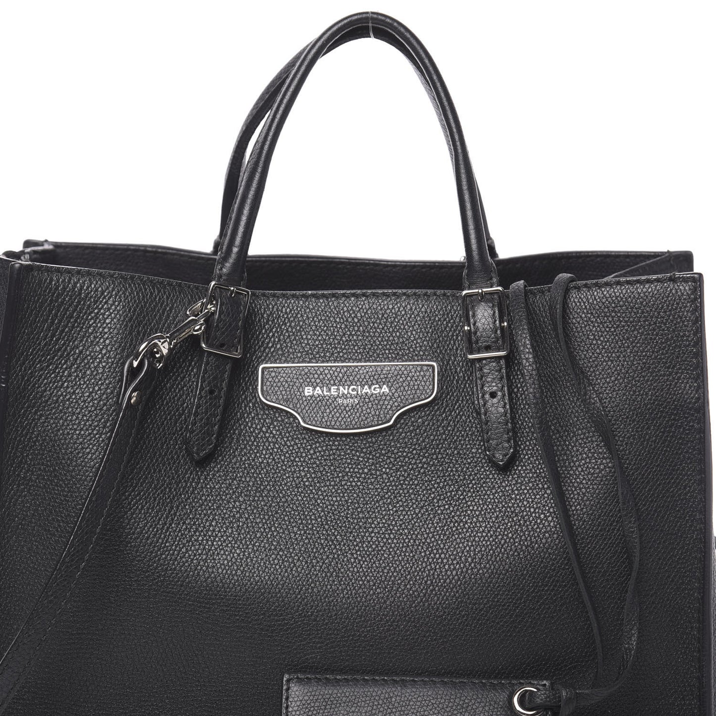 Grained Calfskin Plate Hardware Papier A6 Zip Around Tote Black