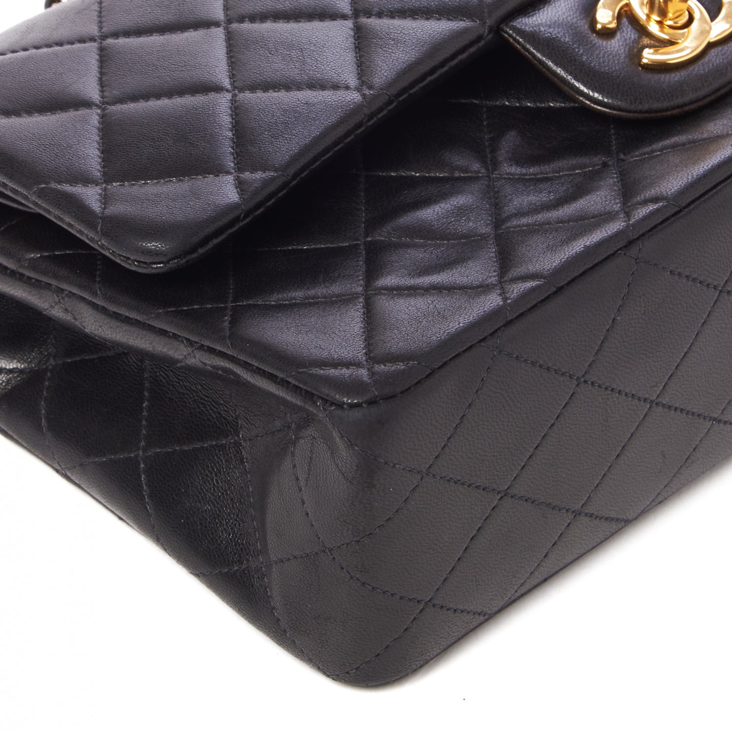 Lambskin Quilted Medium Double Flap Black