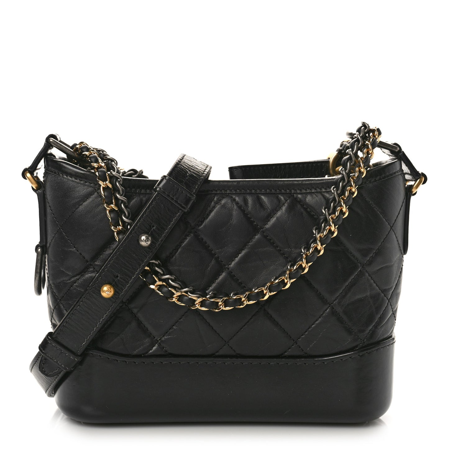 Aged Calfskin Quilted Small Gabrielle Hobo Black