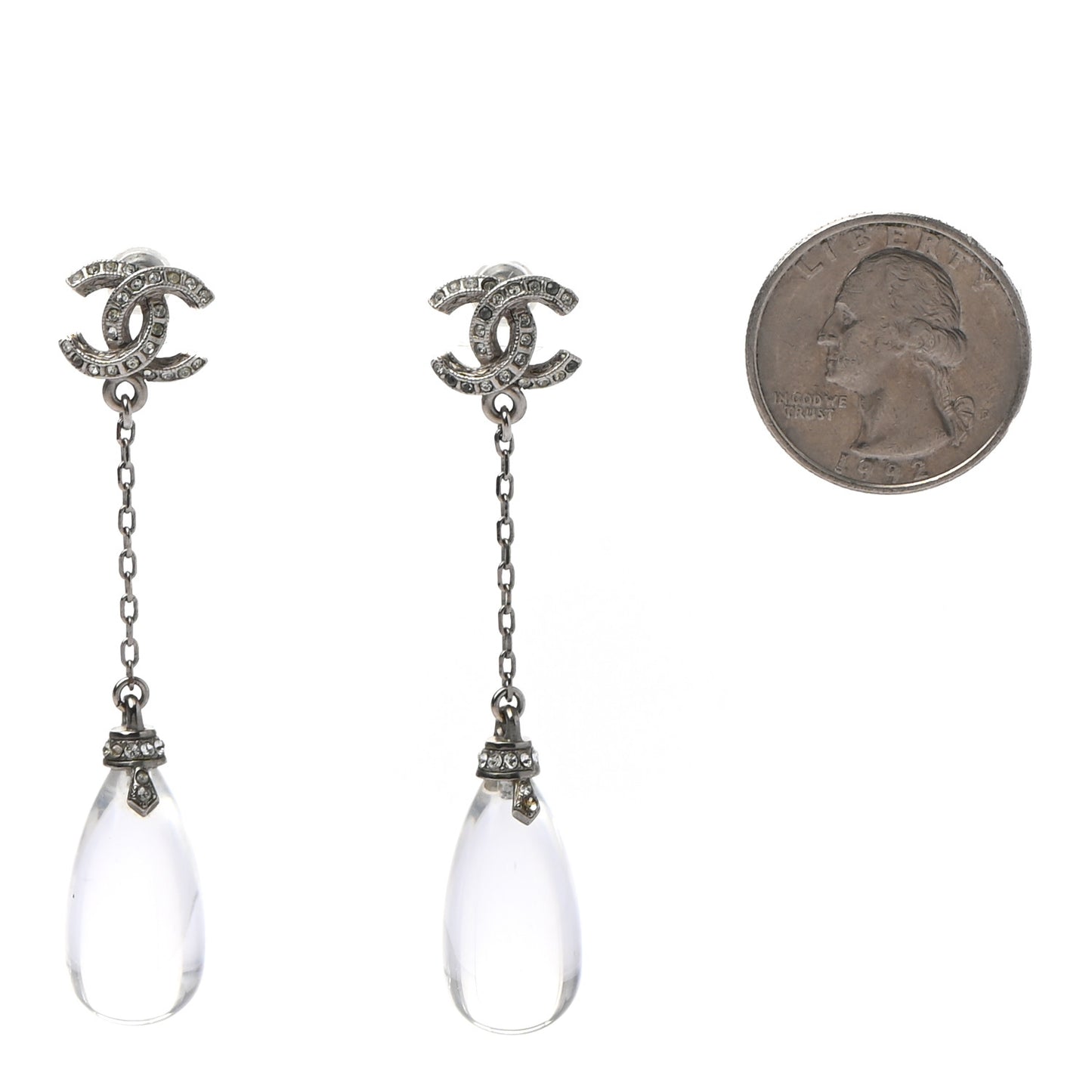Crystal Resin CC Drop Earrings Silver