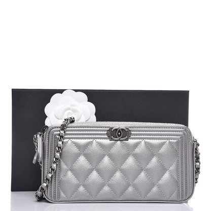 Chanel Metallic Caviar Quilted Small Boy Clutch With Chain Silver 10 of 10