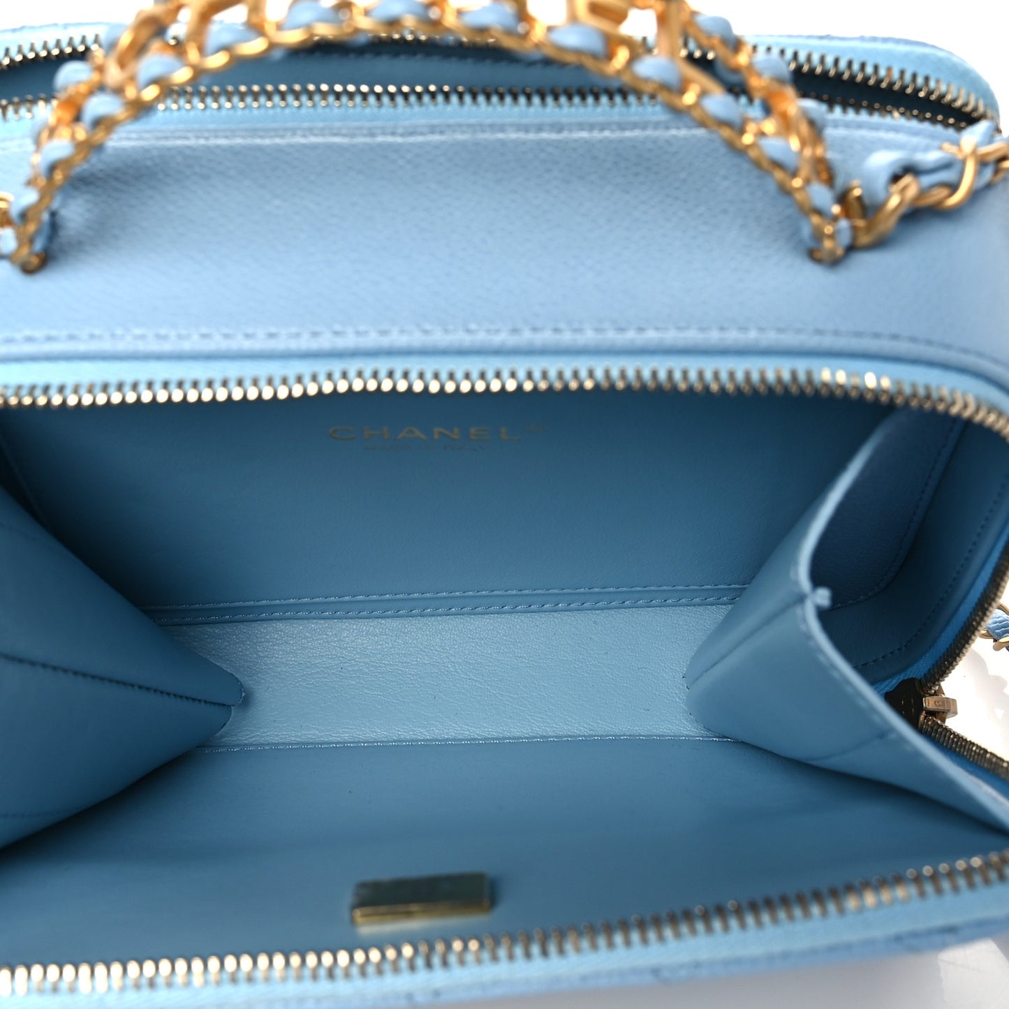 Caviar Quilted Small Pick Me Up Vanity Case Light Blue