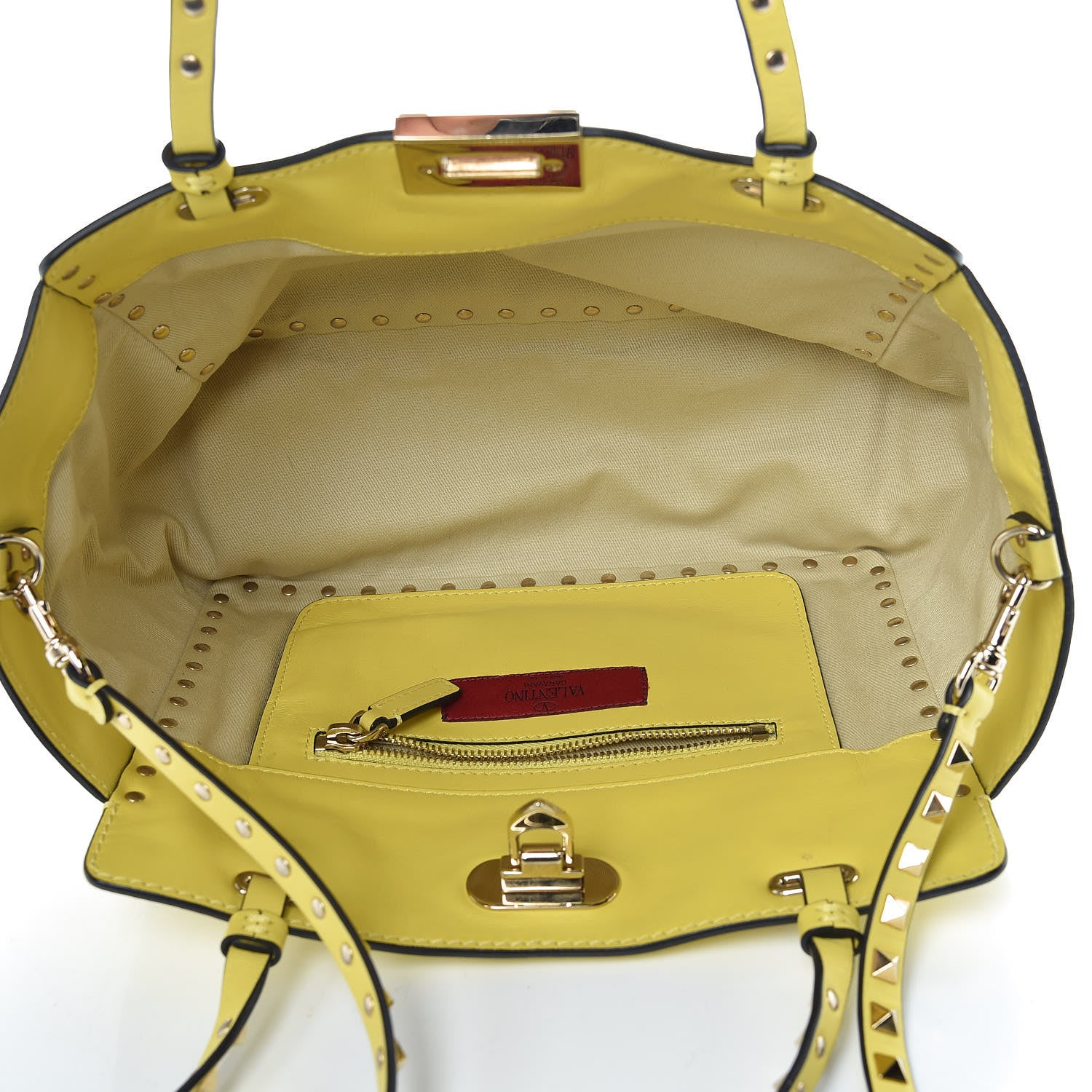 Valentino Garavani Vitello Small Rockstud Tote Water Yellow 5 of 9