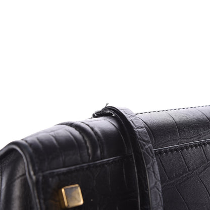 Celine Crocodile Embossed Calfskin Medium Phantom Luggage Black 8 of 14