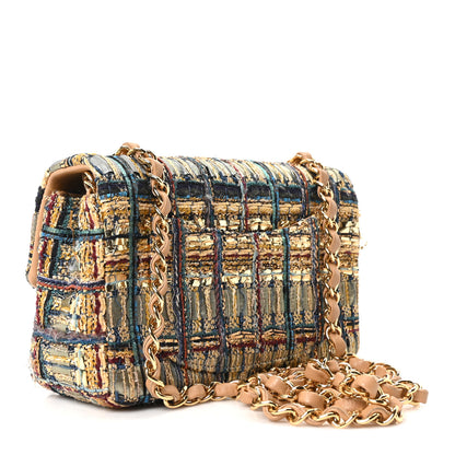 Chanel Tweed Quilted Egyptian Mini Rectangular Flap Green Black 3 of 10