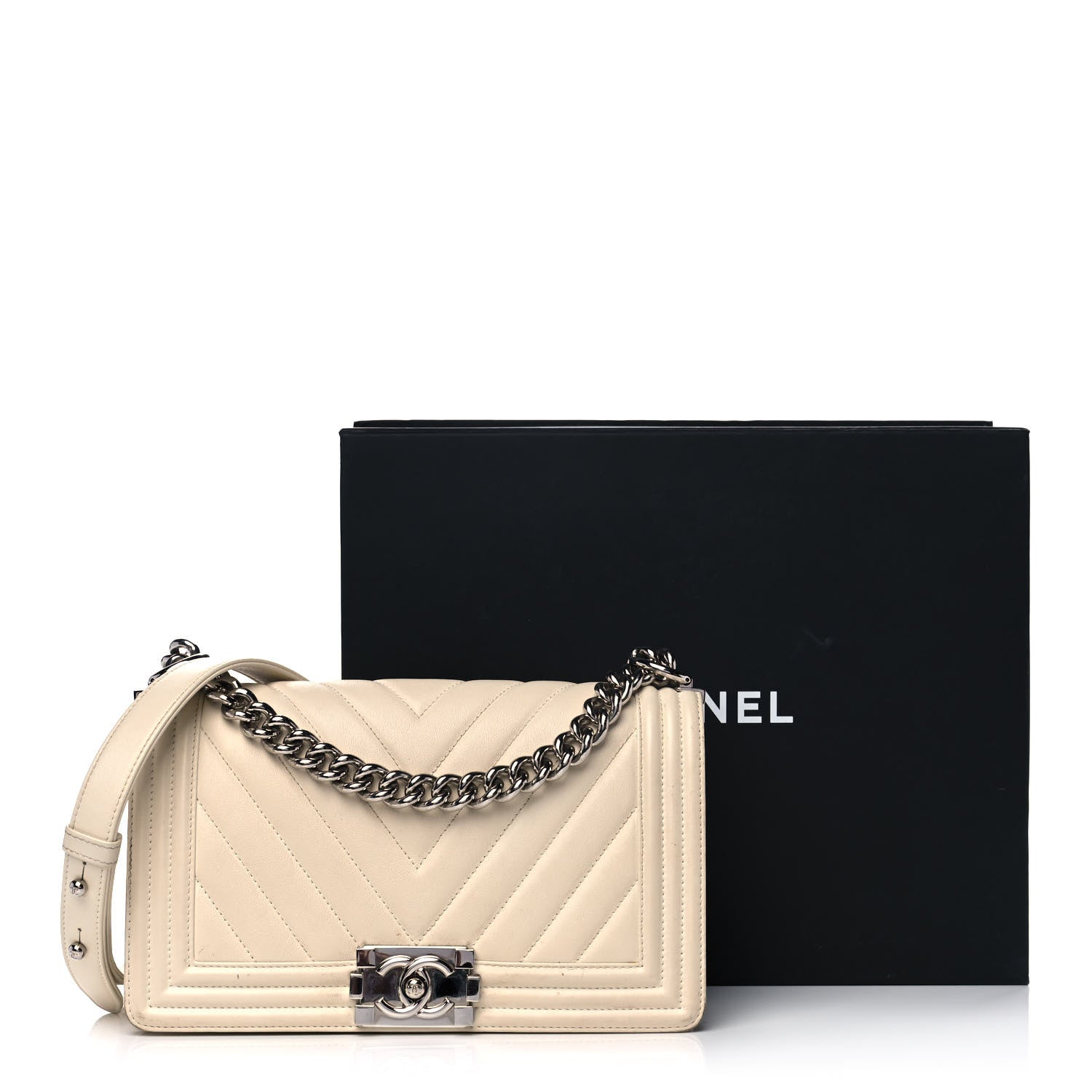 Chanel Calfskin Chevron Quilted Medium Boy Flap White 12 of 12