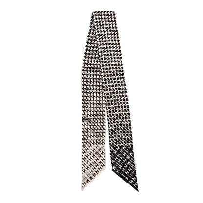 Chanel Silk Twill Houndstooth Slim Bandeau Scarf Black Ecru 2 of 3