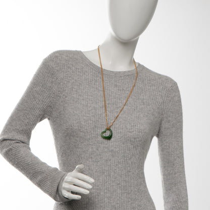 Tiffany 18K Yellow Gold Jade Open Heart Elsa Peretti Necklace 2 of 5
