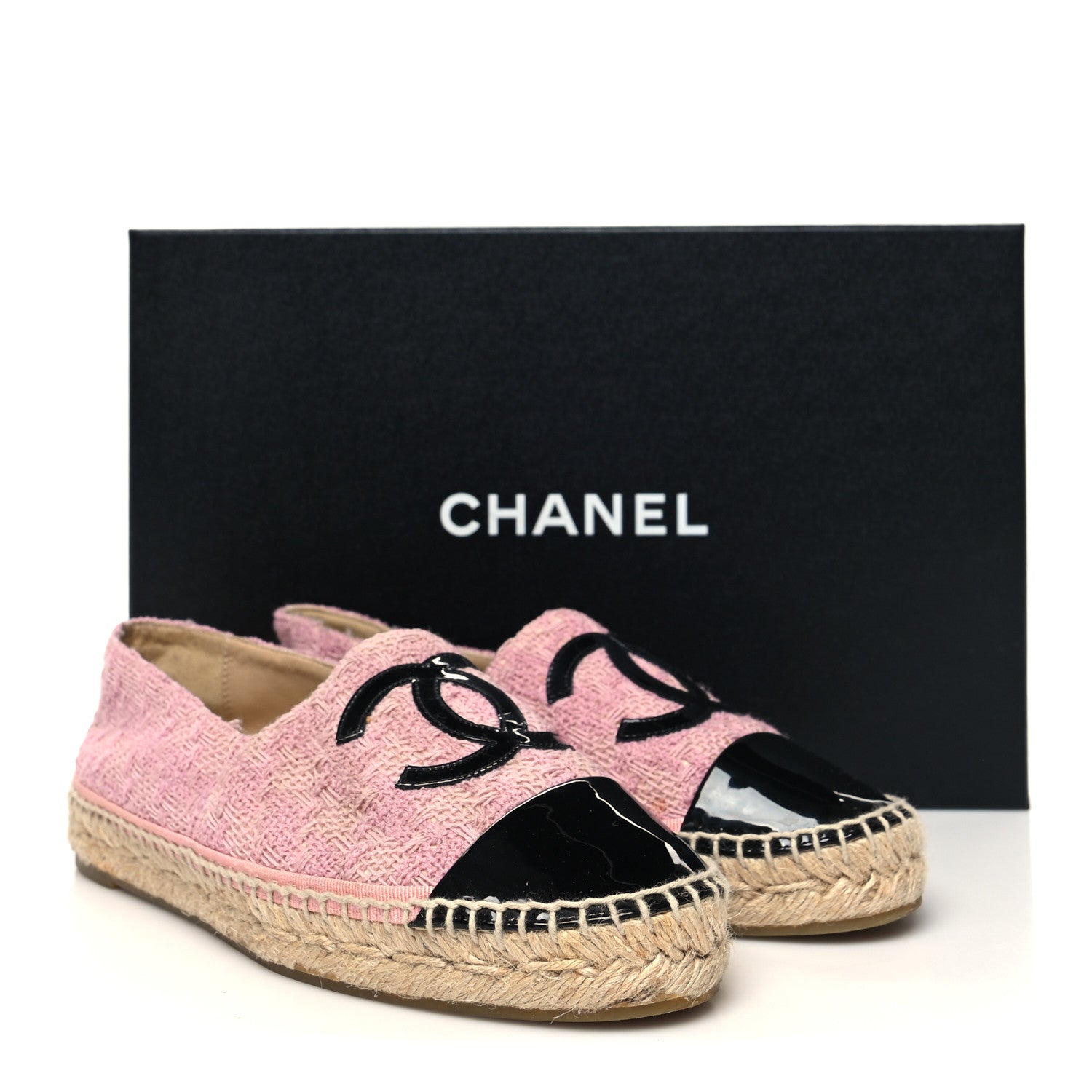Chanel Tweed Patent CC Espadrilles 38 Pink Black 11 of 11