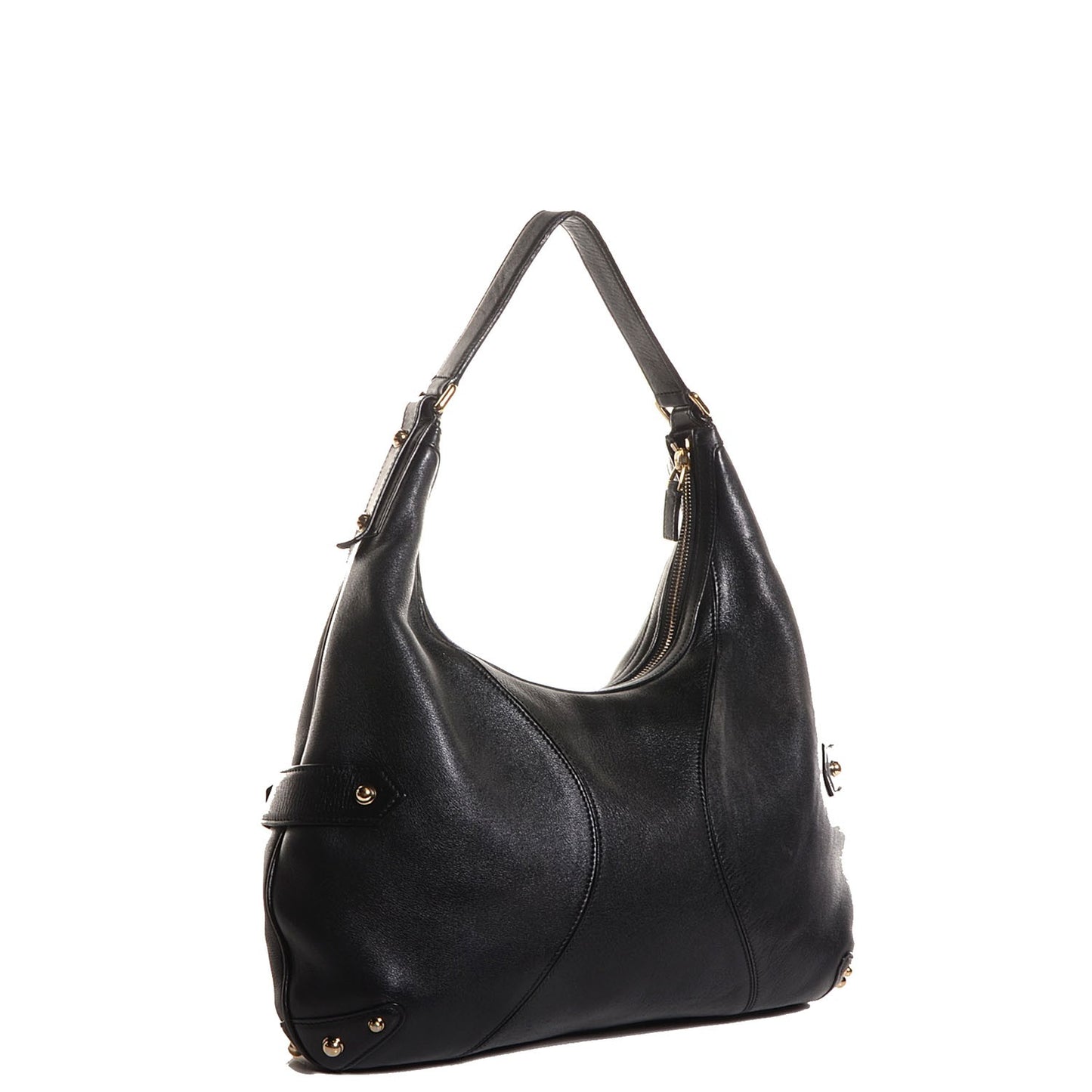 Leather Horsebit Chain Hobo Black
