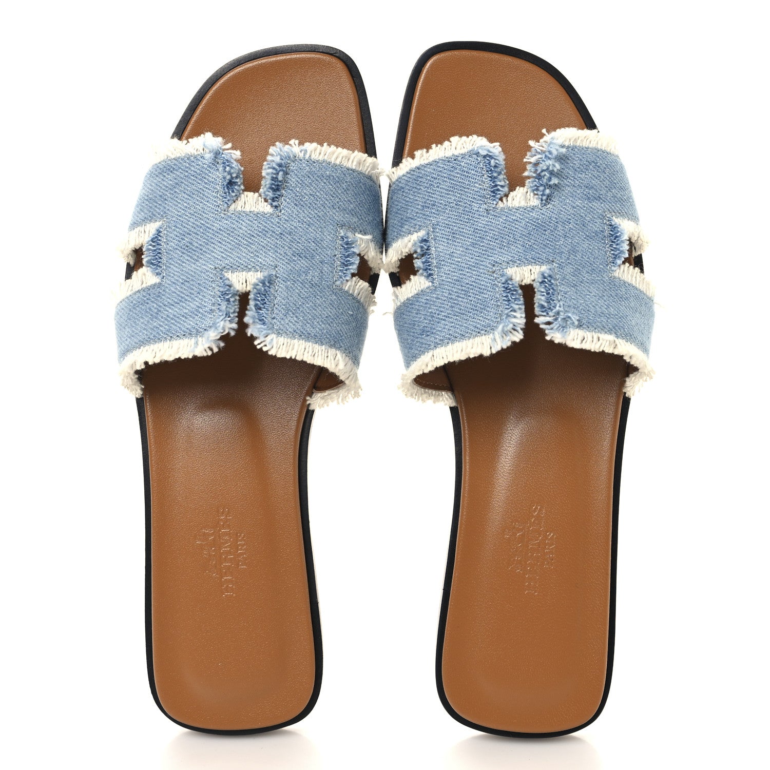 Hermes Denim Oran Fringe Sandals 36 Bleu Clair 2 of 10