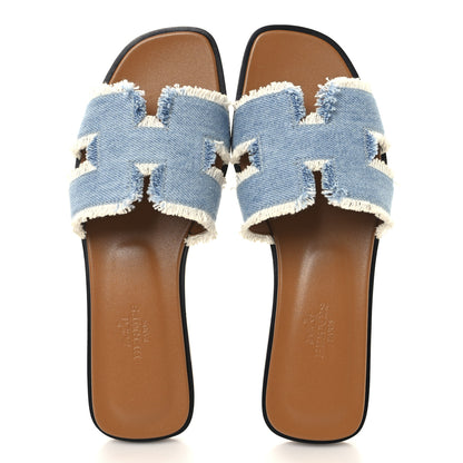 Hermes Denim Oran Fringe Sandals 36 Bleu Clair 2 of 10