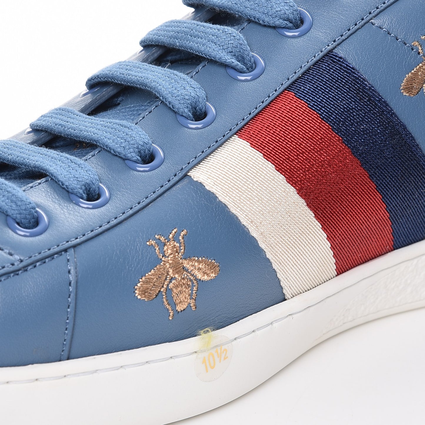 Calfskin Web Bee Star Embroidered Mens Sylvie Web Ace Sneakers 10.5 Blue