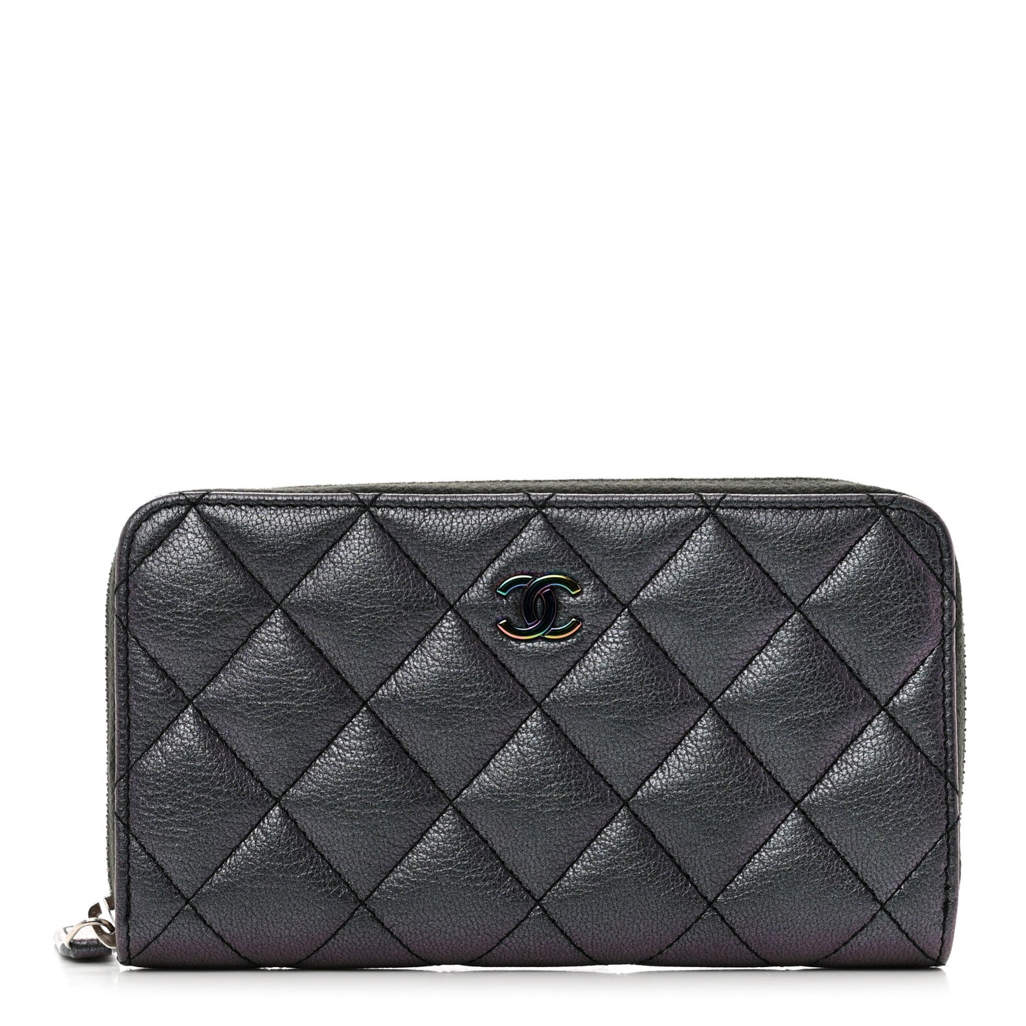 Iridescent Goatskin Quilted Small Zip Around Wallet Purple
