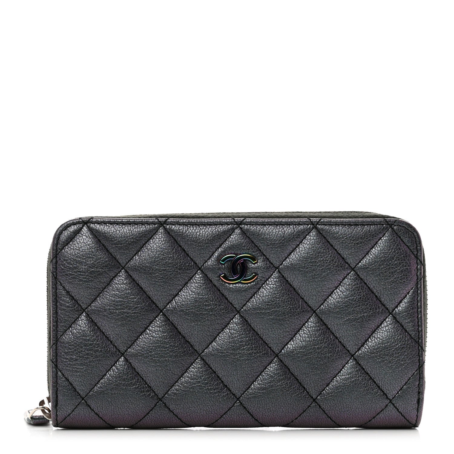 Chanel Iridescent Goatskin Quilted Small Zip Around Wallet Purple 1 of 8