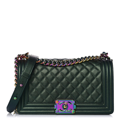 Chanel Iridescent Goatskin Quilted Medium Boy Flap Green 1 of 13