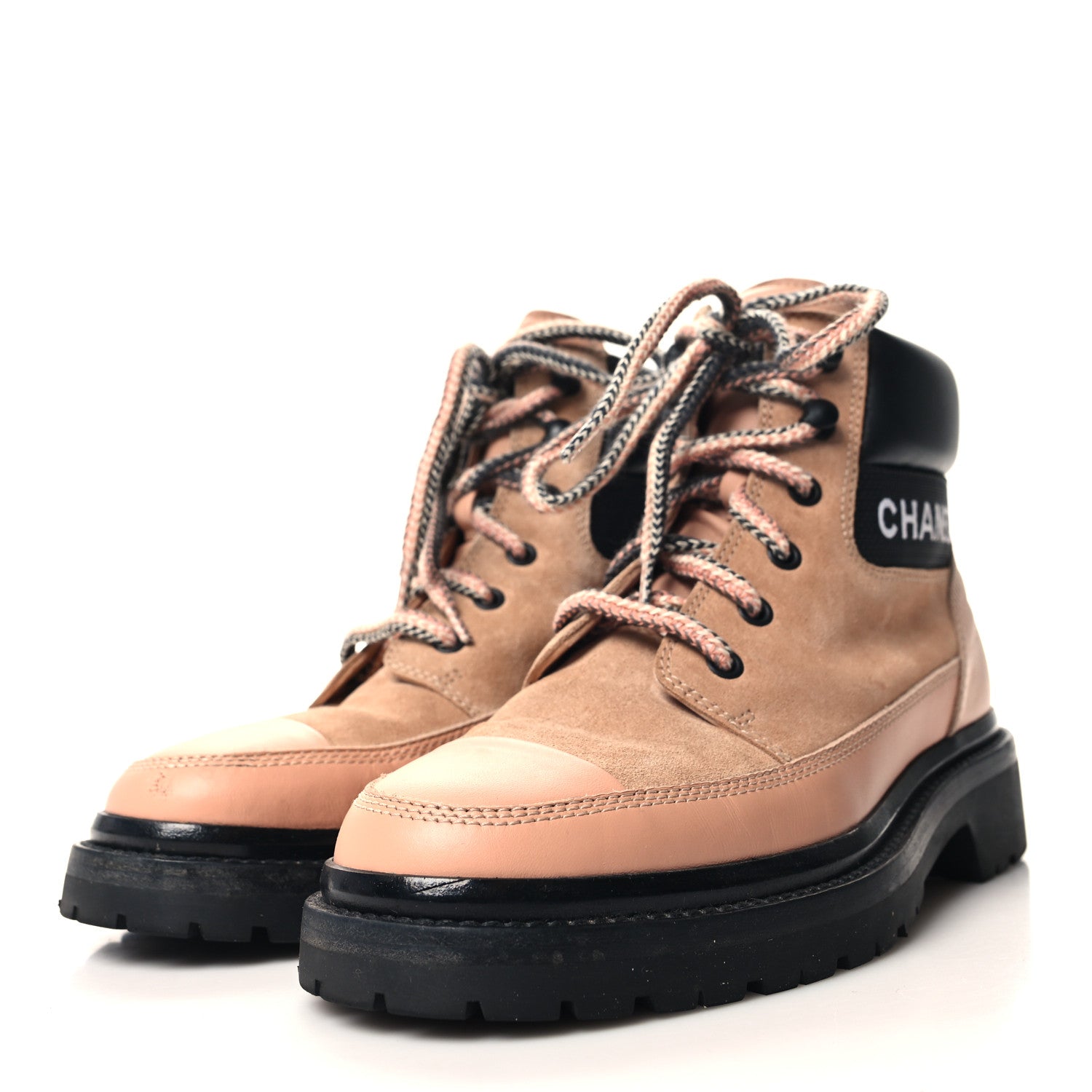 Chanel Suede Calfskin Lace Up Boots 38 Pink 3 of 9