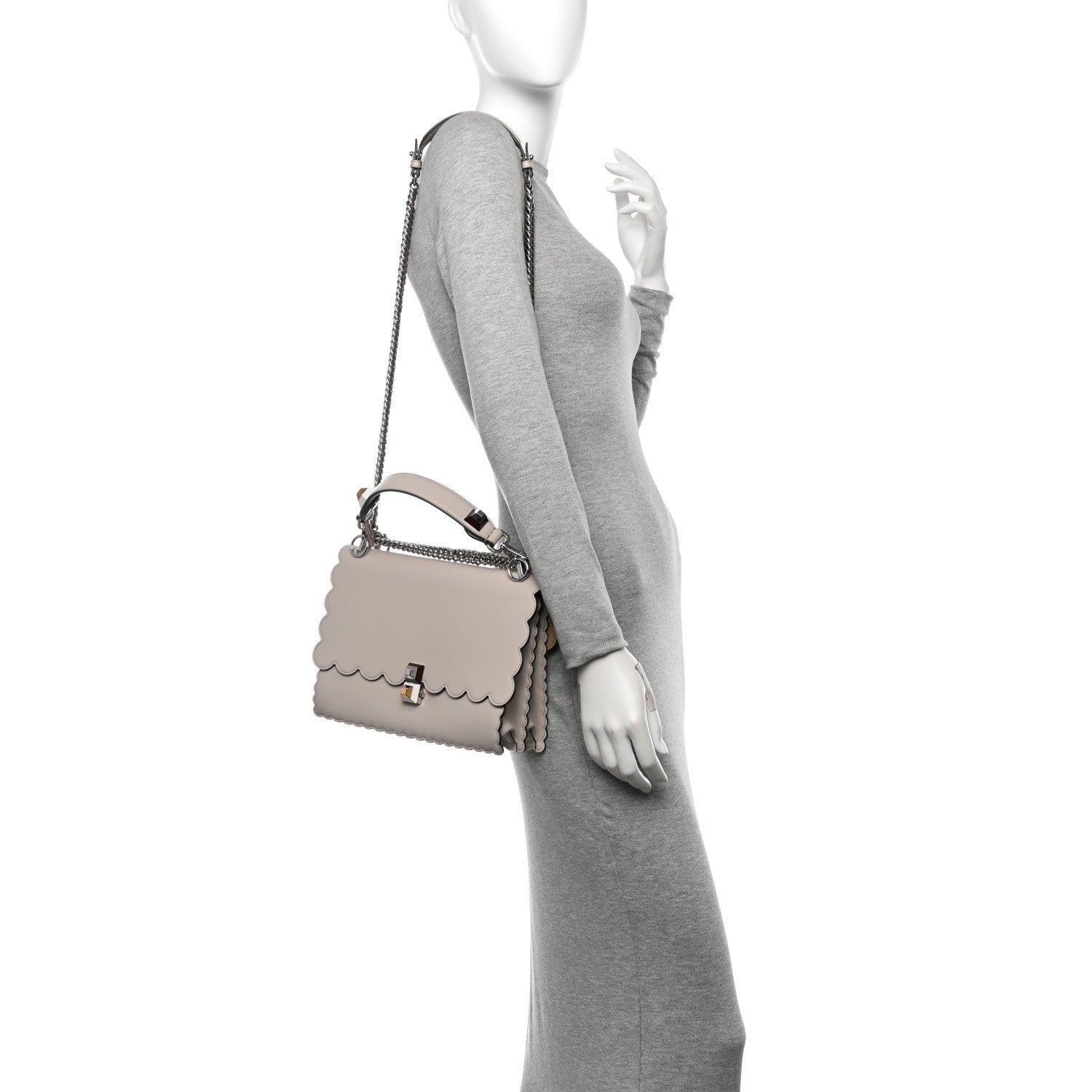 Fendi Vitello Liberty Scalloped Studded Kan I Shoulder Bag Grigio Polvere 2 of 11