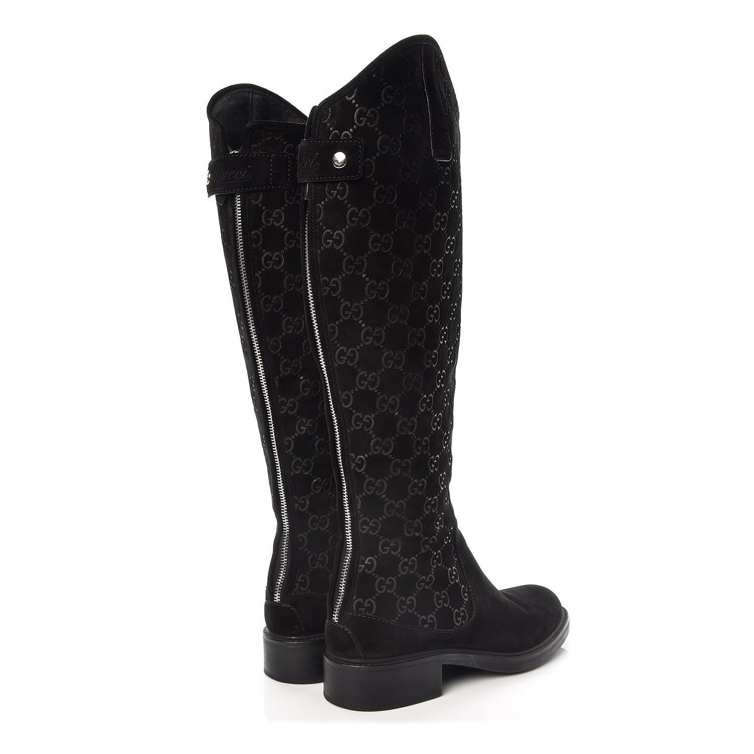 Gucci Suede Softy GG Knee High Riding Boots 37 Black 4 of 11