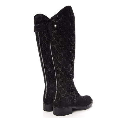Gucci Suede Softy GG Knee High Riding Boots 37 Black 4 of 11