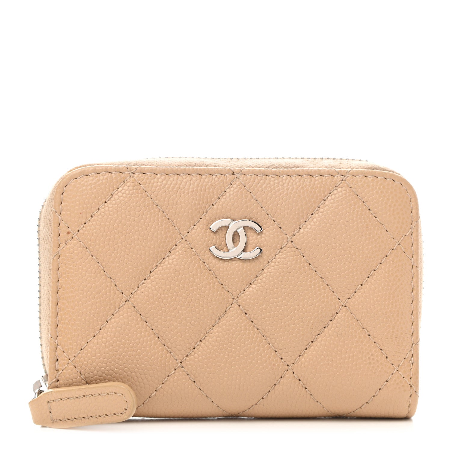 Chanel Caviar Quilted Zip Around Coin Purse Beige 1 of 8
