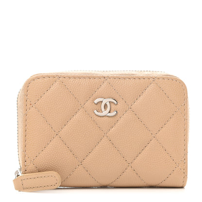 Chanel Caviar Quilted Zip Around Coin Purse Beige 1 of 8