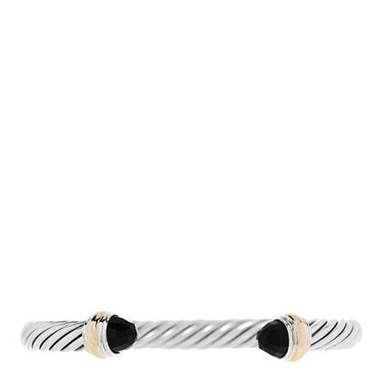 David Yurman Sterling Silver 14K Yellow Gold Black Onyx 7mm Cable Classics Bracelet 1 of 5