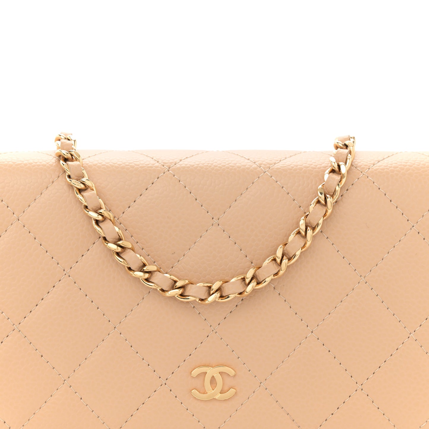 Caviar Quilted Wallet on Chain WOC Beige