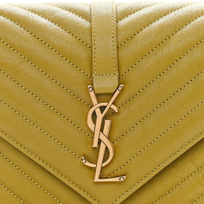 Saint Laurent Sheepskin Matelasse Chevron Monogram Medium College Bag Olive 8 of 10
