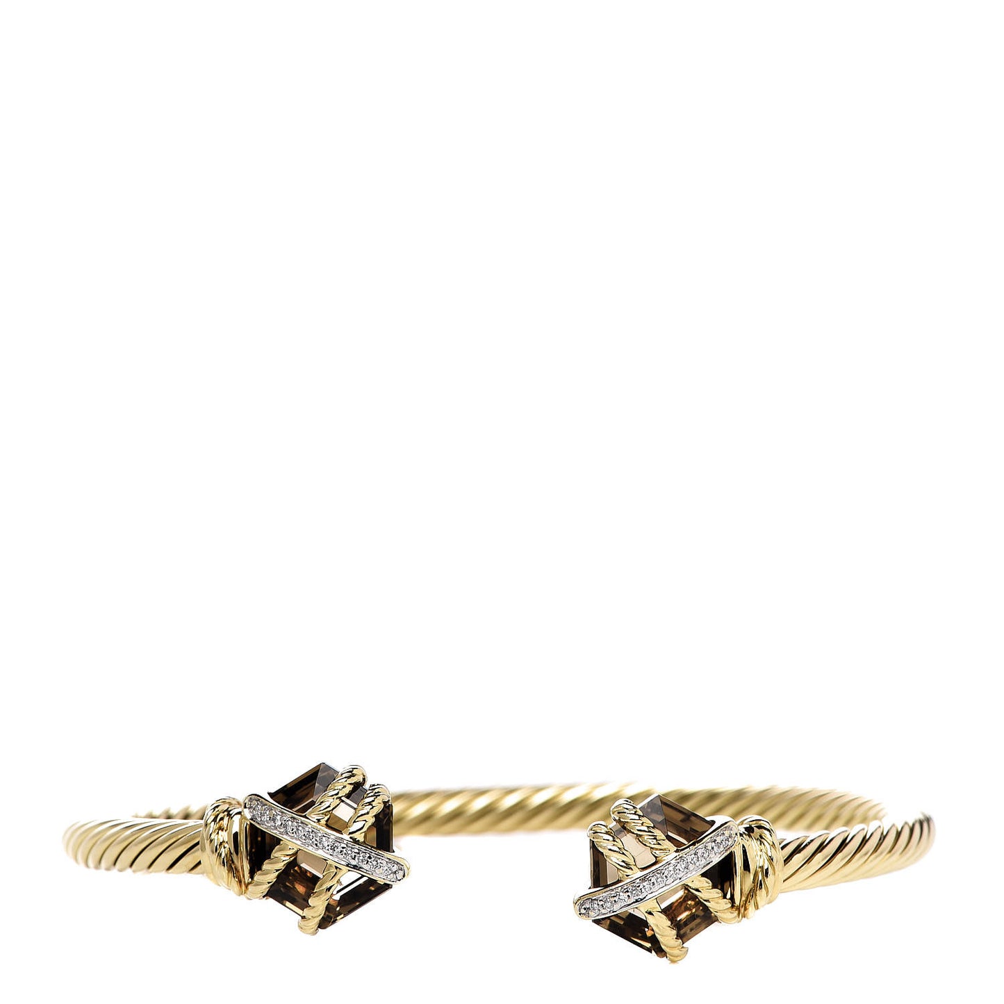 18K Yellow Gold Champagne Citrine Diamond 4mm Cable Wrap Bracelet