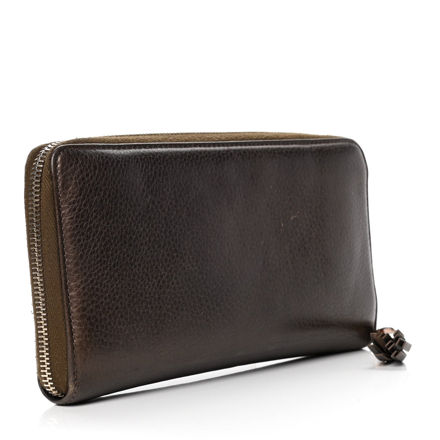 Metallic Calfskin Bamboo Tassel Zip Around Wallet Bronze