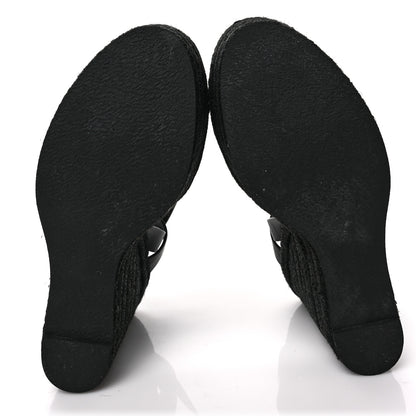 Saint Laurent Calfskin Tribute 95 Platform Espadrille Wedge Sandals 40 Black 5 of 6