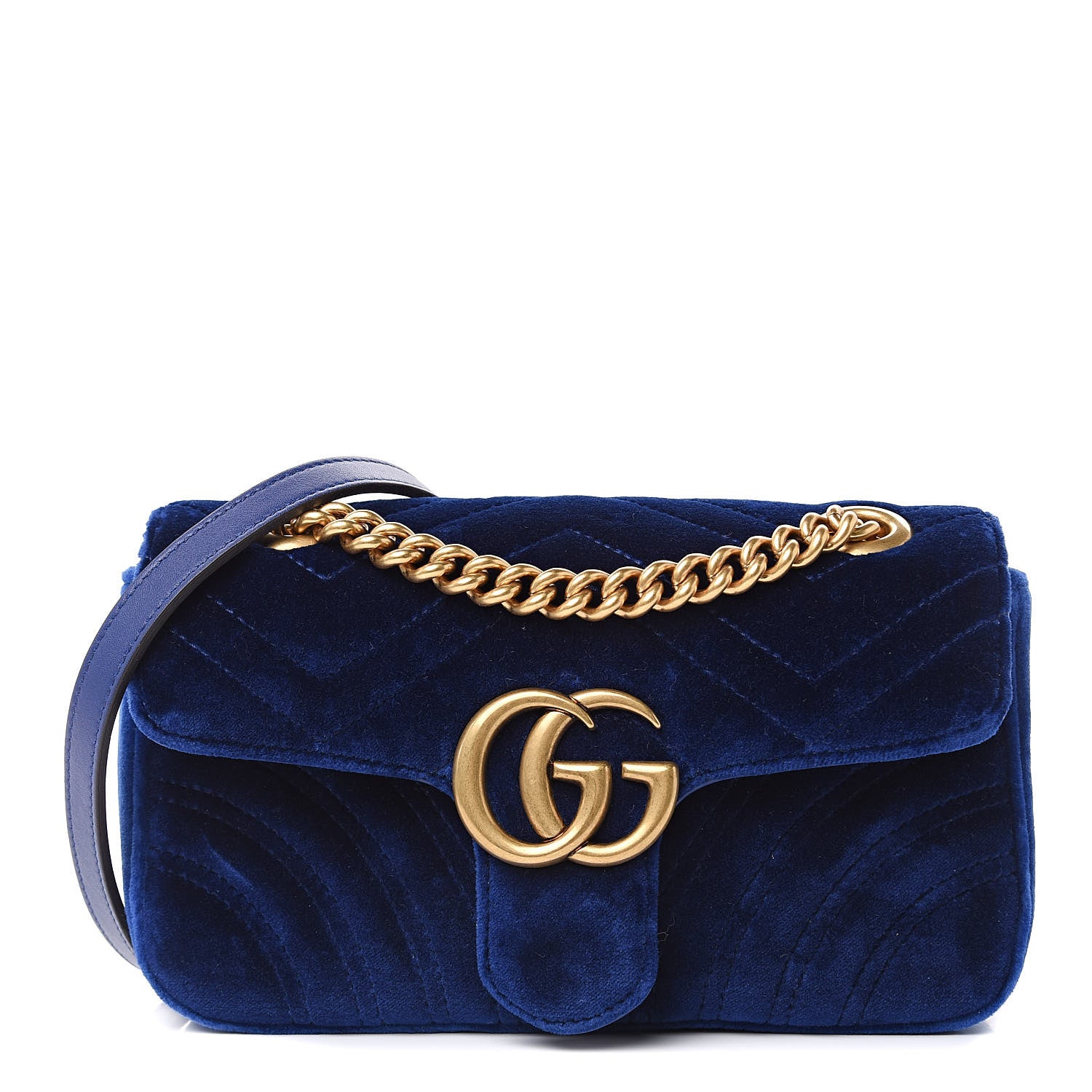 Gucci Velvet Matelasse Mini GG Marmont Shoulder Bag Cobalt Blue 1 of 9