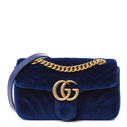 Gucci Velvet Matelasse Mini GG Marmont Shoulder Bag Cobalt Blue 1 of 9