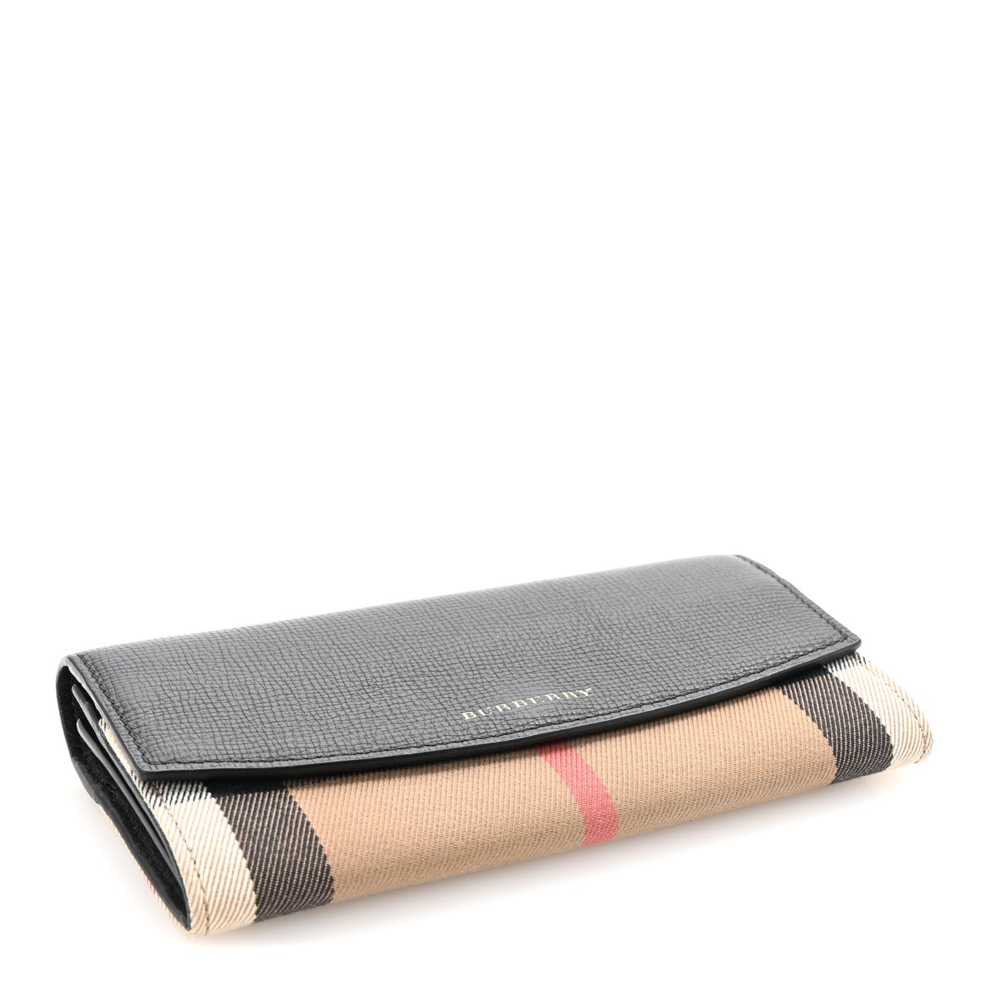 Grainy Calfskin House Check Continental Wallet Black