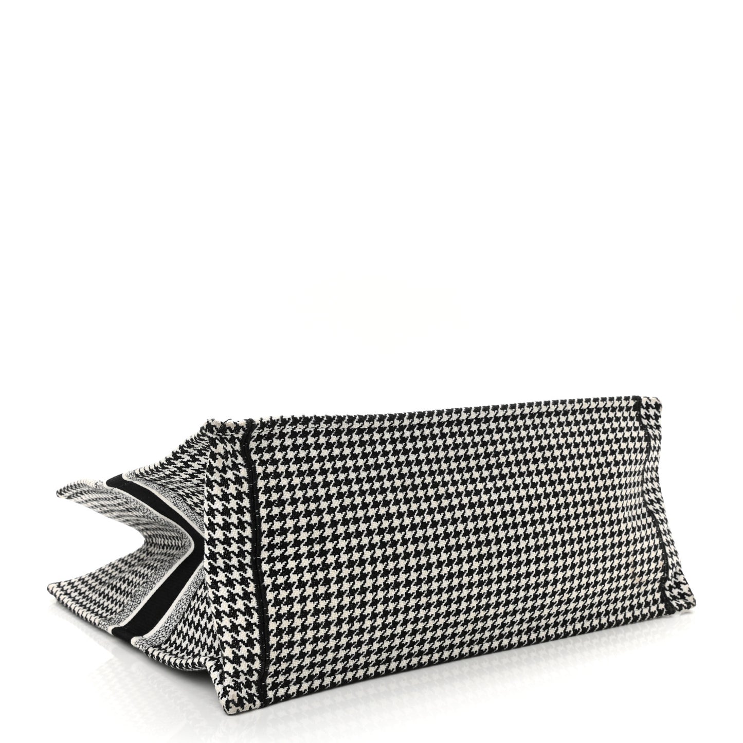 Canvas Houndstooth Embroidered Book Tote Black White