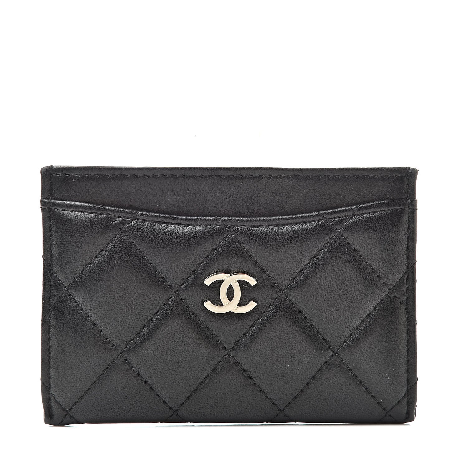 Lambskin Quilted Card Holder Black